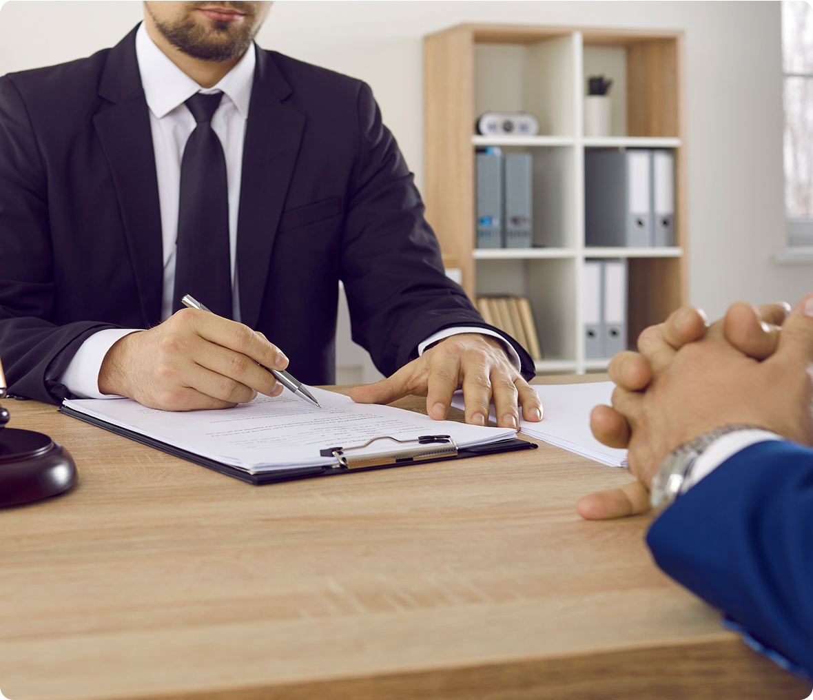 Professional interview in office setting.